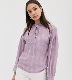 Блузка с завязкой на воротнике и манжетах из ткани добби в горошек Glamorous Tall - Фиолетовый