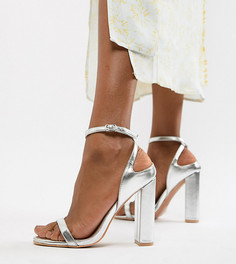 Серебристые босоножки для широкой стопы на блочном каблуке и с ремешком вокруг щиколотки Lost Ink - Серебряный