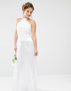 Платье макси с халтером и кружевным лифом John Zack Petite - Белый