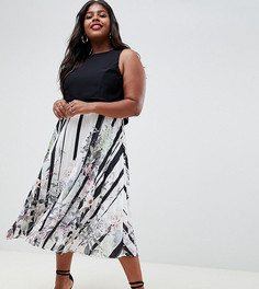 Платье миди с плиссировкой и принтом Coast Curve - Мульти