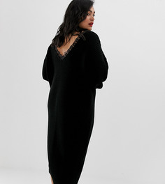 Трикотажное платье-джемпер с овальным вырезом на спине и кружевной отделкой Glamorous Curve - Черный