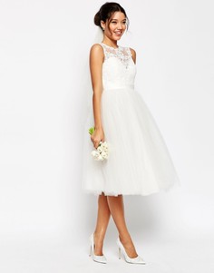 Кружевное платье миди с юбкой-пачкой и вырезом сердечком ASOS BRIDAL - Белый