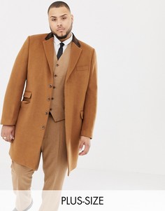Классическое однобортное пальто на основе шерсти с бархатным воротником Gianni Feraud Plus Premium - Коричневый