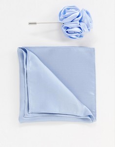 Атласный платок для нагрудного кармана с цветочным принтом и булавка для лацкана Gianni Feraud Wedding - Синий