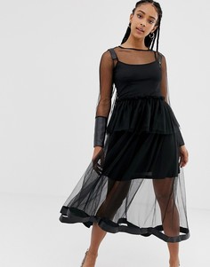 Прозрачное платье с длинными рукавами Amy Lynn - Черный