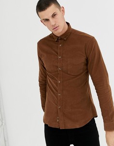 Светло-коричневая зауженная рубашка с длинными рукавами и карманом Celio - Рыжий