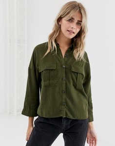Рубашка цвета хаки с карманами Pull&bear - Зеленый