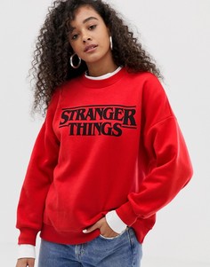 Красный свитшот с принтом stranger things Pull&Bear - Оранжевый