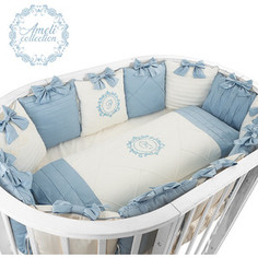Комплект детского постельного белья Pituso для овальной и круглой кровати АМЕЛИ 6пр.Сатин Голубой АГ615