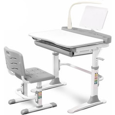 Комплект мебели (столик + стульчик + лампа) Mealux EVO-19 G с лампой столешница белая/пластик серый