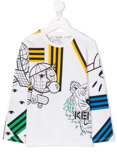 Kenzo Kids футболка с принтом и длинными рукавами