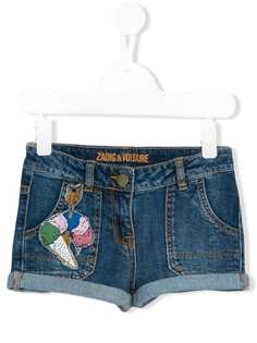 Zadig & Voltaire Kids джинсовые шорты с аппликацией в виде моороженого