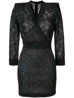Balmain платье с запахом и отделкой пайетками