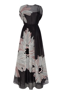 Черное шелковое платье с цветами Margherita Valentino