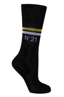 Черные носки с отделкой полосами No21