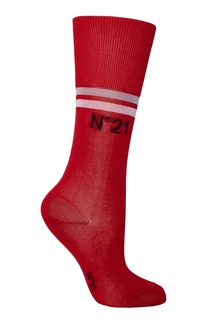 Красные носки с отделкой полосами No21