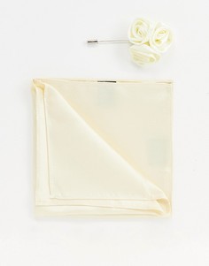 Атласный платок для нагрудного кармана с цветочным принтом и булавка для лацкана Gianni Feraud Wedding - Кремовый