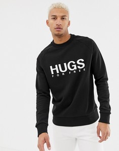 Черный свитшот с круглым вырезом и принтом hugs for free HUGO Dakotah - Черный