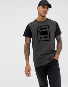 Темно-серая футболка с логотипом и контрастными рукавами G-Star - Серый