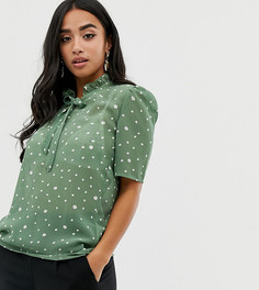 Блузка в горошек с бантом Fashion Union Petite - Зеленый