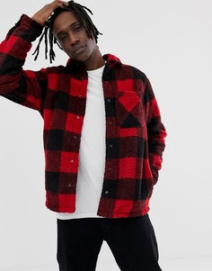 Рубашка навыпуск с искусственным мехом в красную клетку Pull&Bear - Красный