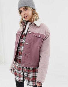 Розовая вельветовая куртка с воротником из искусственного меха Pull&Bear - Розовый