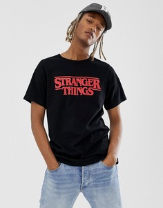 Черная футболка с логотипом и принтом на спине Pull&Bear X Stranger Things - Черный