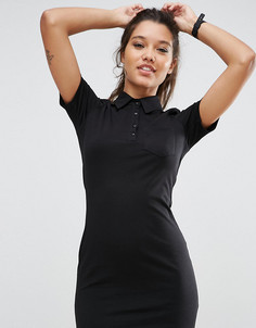 Платье-футболка с воротником поло ASOS PETITE - Черный