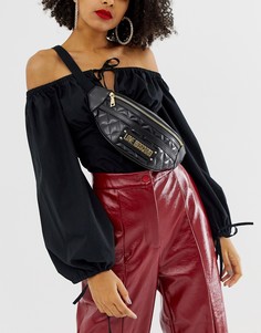 Стеганая сумка-кошелек на пояс с логотипом Love Moschino - Черный