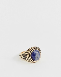 Золотистое кольцо с полудрагоценным темно-синим камнем ASOS DESIGN - Золотой