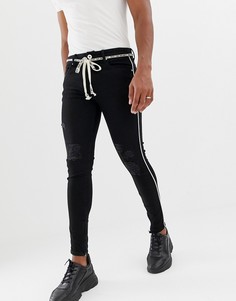 Зауженные джинсы с полосками по бокам The Couture Club - Черный