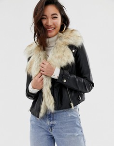 Байкерская куртка из искусственной кожи и меха River Island jayden - Черный