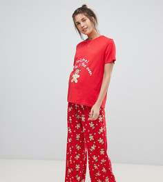 Новогодняя пижама с футболкой и брюками эксклюзивно для ASOS DESIGN Maternity - Красный