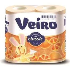 Туалетная бумага Veiro Classic, желтая, абрикос, 2х-слойная, 4 рулона