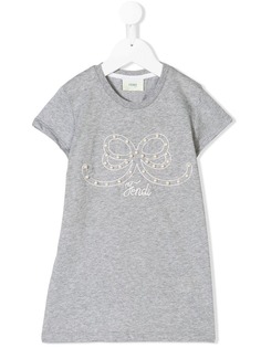 Fendi Kids платье-футболка с отделкой жемчугом