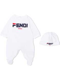 Fendi Kids комплект из ромпера и шапки с логотипом