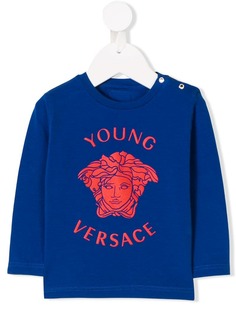 Young Versace футболка с принтом логотипа и длинными рукавами
