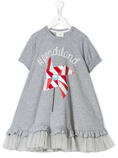 Fendi Kids платье с принтом логотипа и оборками