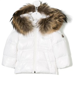 Moncler Kids пуховик с меховой отделкой на капюшоне