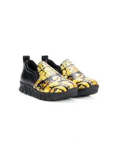 Young Versace baroque logo slip-on sneakers