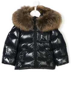 Moncler Kids пуховик с капюшоном с меховой отделкой