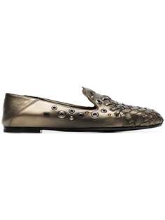 Bottega Veneta metallic eyelet detail woven leather pumps