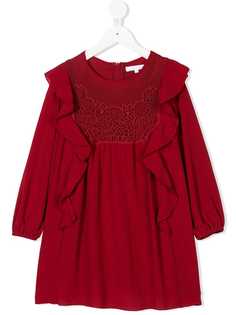 Chloé Kids платье с кружевной панелью и оборками