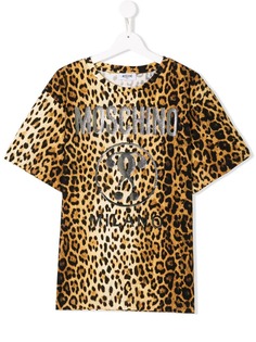 Moschino Kids футболка с леопардовым принтом и логотипом