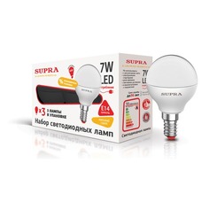 Лампа SUPRA SL-LED-PR-P45, 7Вт, 605lm, 30000ч, 3000К, E14, 3 шт. [10275]