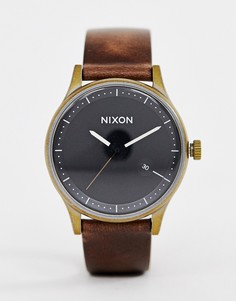 Часы с кожаным ремешком Nixon Station 41 мм - Коричневый