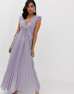 Платье макси с плиссировкой и кружевными вставками ASOS DESIGN - Фиолетовый