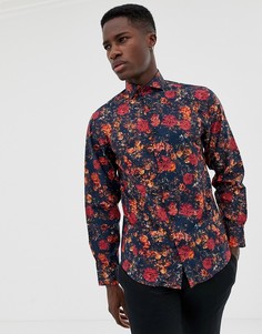 Приталенная рубашка с цветочным принтом Selected Homme - Черный