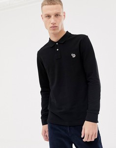 Черное узкое поло с длинными рукавами и логотипом-зеброй PS Paul Smith - Черный