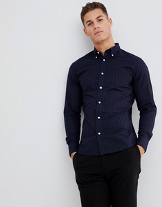 Приталенная рубашка в полоску с воротником на пуговицах Selected Homme - Темно-синий